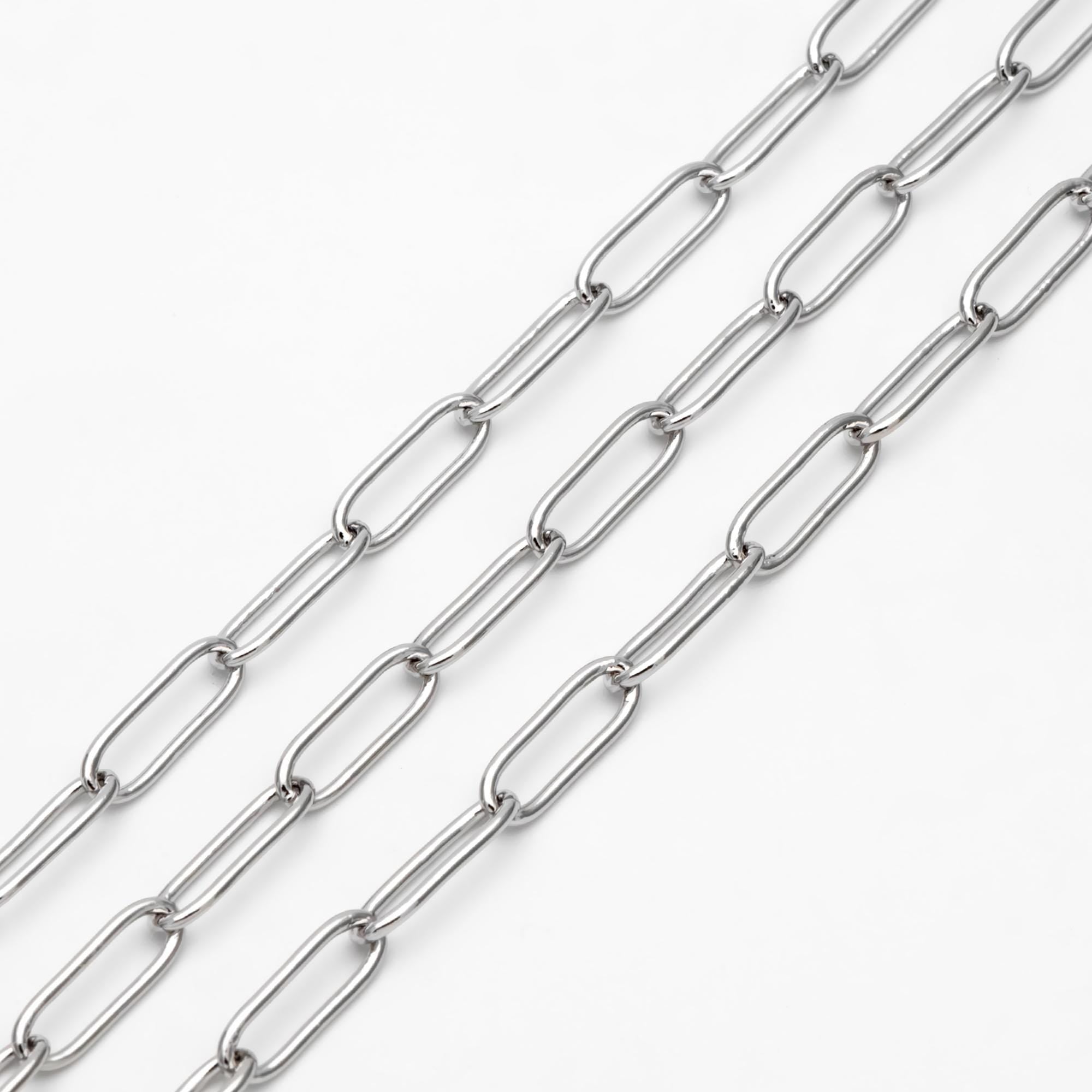 Gold/ Silver tone Cable Chains, Long Oval Link 5x14mm, Gold/ Rhodium plated Brass, Color Not Easily Tarnish (#LK-279)/ 1 Meter=3.3 ft